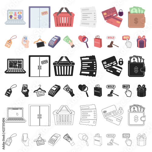 E-commerce, Purchase and sale cartoon icons in set collection for design. Trade and finance vector symbol stock web illustration.