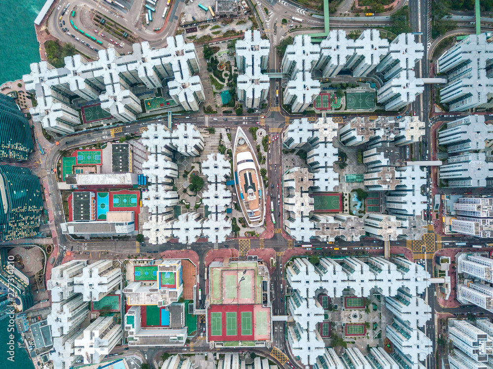 Hong Kong City at aerial view in the sky
