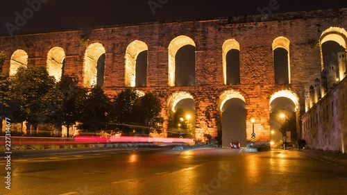 4K Night Timelapse: Popular Valenta Aqueduct in Instanbul. photo