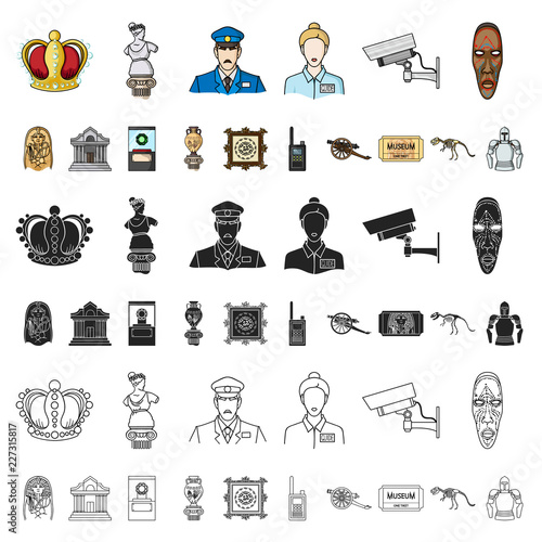 Museum and gallery cartoon icons in set collection for design. Storage and exhibition of showpiece vector symbol stock web illustration.