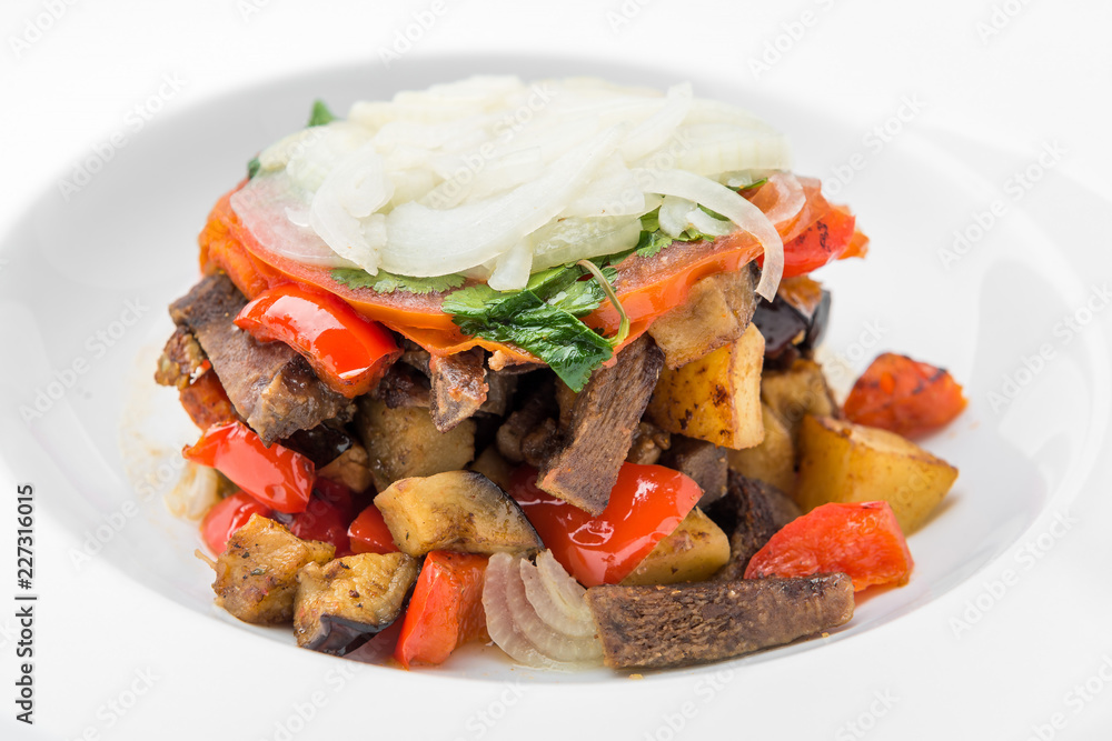 Meat stewed with vegetable in spicy tomato sauce Meat stewed with vegetable in spicy tomato sauce