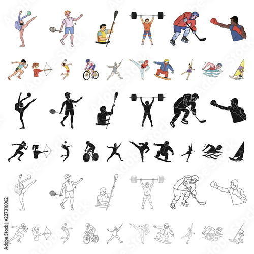 Different kinds of sports cartoon icons in set collection for design. Athlete, competitions vector symbol stock web illustration.