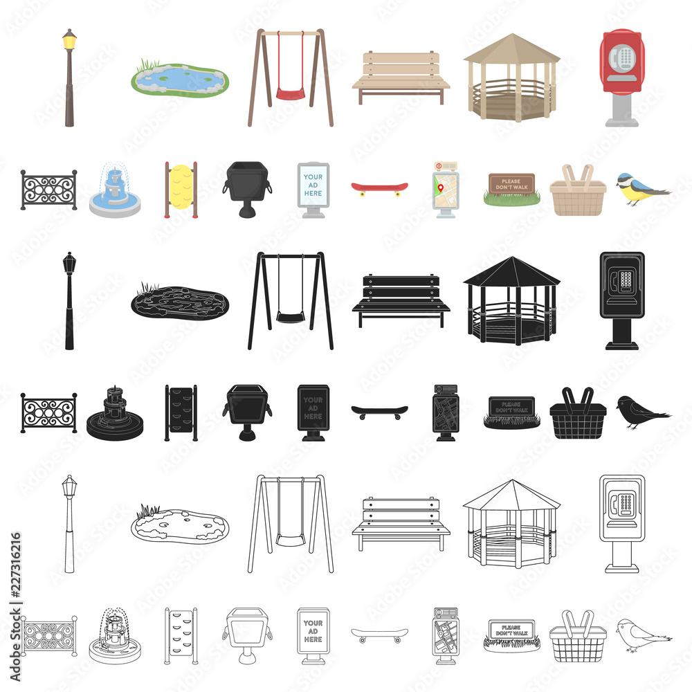 Park, equipment cartoon icons in set collection for design. Walking and ...