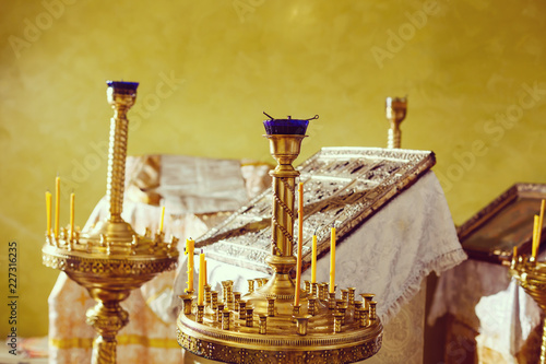 Fotografie Wax candles in the orthodox church