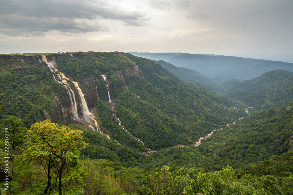 Fototapeta premium Cherrapunjee, Meghalaya, India. Beautiful panorama of the Seven Sisters waterfalls near the town of Cherrapunjee in Meghalaya, North-East India.