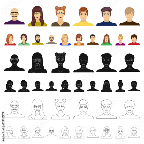 Avatar and face cartoon icons in set collection for design. A person s appearance vector symbol stock web illustration.