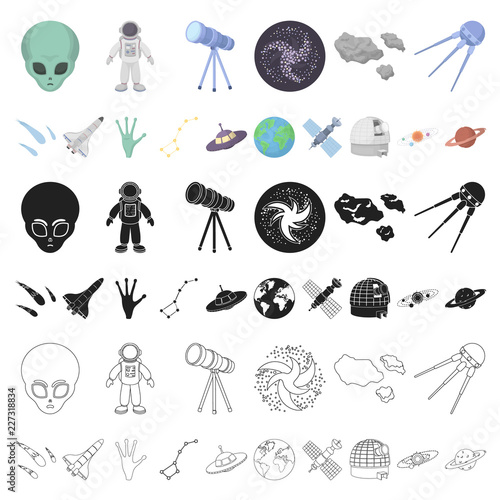 Space technology cartoon icons in set collection for design.Spacecraft and equipment vector symbol stock web illustration.