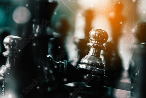 Cuadro en lienzo Use the pawn to win the knight,Business planning with a strategy in chess and su