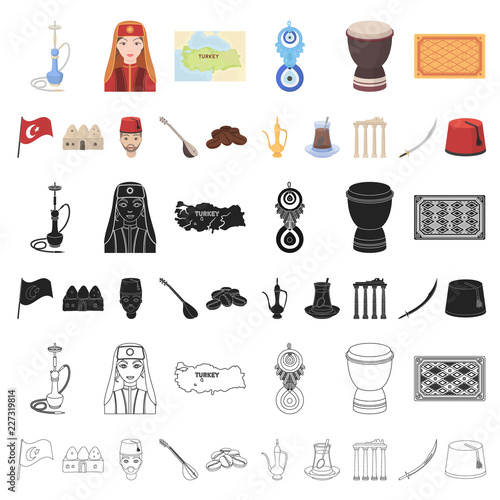 Turkey country cartoon icons in set collection for design.Travel and attractions vector symbol stock web illustration.