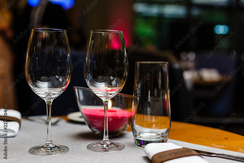 Wine glasses on a table