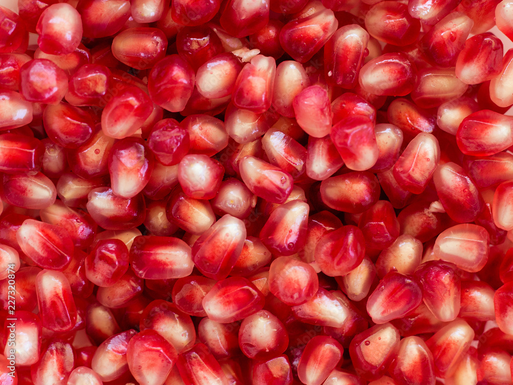 Red Background of Grain Red Grenades. Big Ripe Red Granets or Garnets. Fruits of Red Ripe Pomegranate on the White Background. Vegetarian Concept, Organic Vitamins. Organic and Benefit Garnet Fruit. Red Background of Grain Red Grenades. Big Ripe Red Granets or Garnets. Fruits of Red Ripe Pomegranate on the White Background. Vegetarian Concept, Organic Vitamins. Organic and Benefit Garnet Fruit.