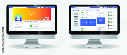 set of social media layout mock up with cute design. (smartphone with social media application, with various icon and layout in use) easy to modify
