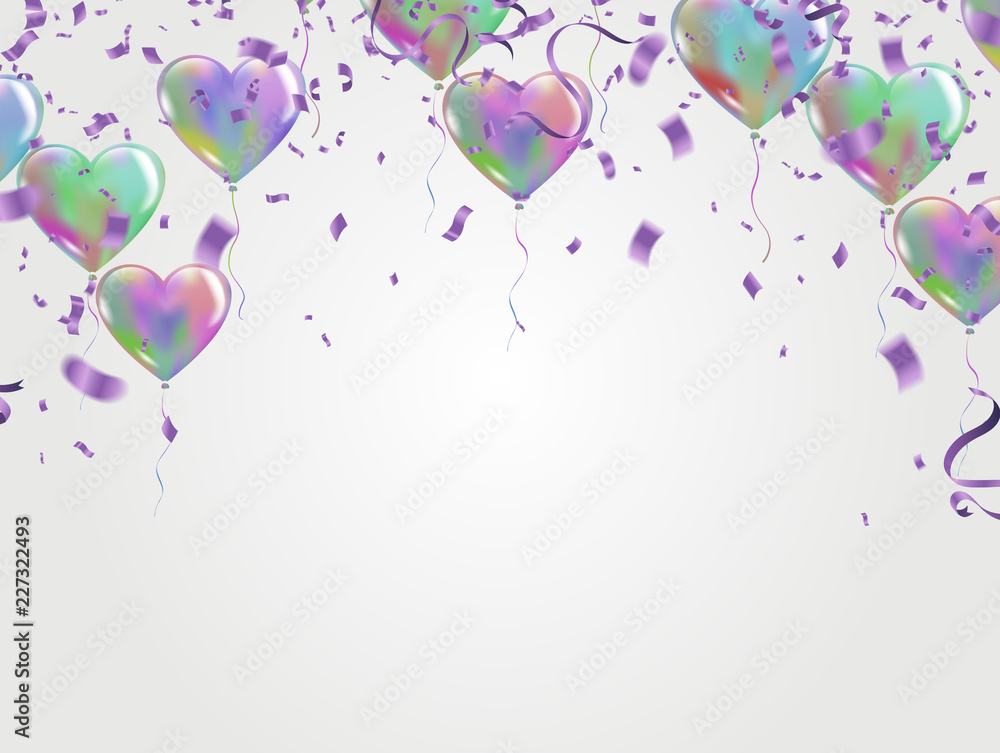 Festive colorful confetti against confetti and streamers on white background. Vector illustration.Balloons, Festive colorful confetti against confetti and streamers on white background. Vector illustration.Balloons,