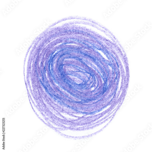 Purple circle hand drawn with pencil on clean white background