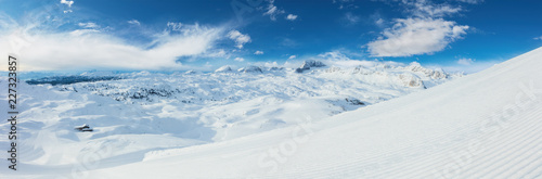 Beautiful panoramic winter landscape with piste