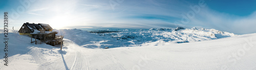 Beautiful panoramic winter landscape with piste