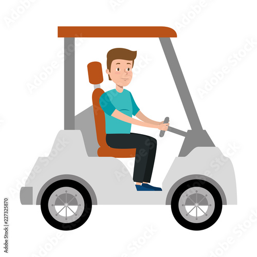 young man driving cart golf