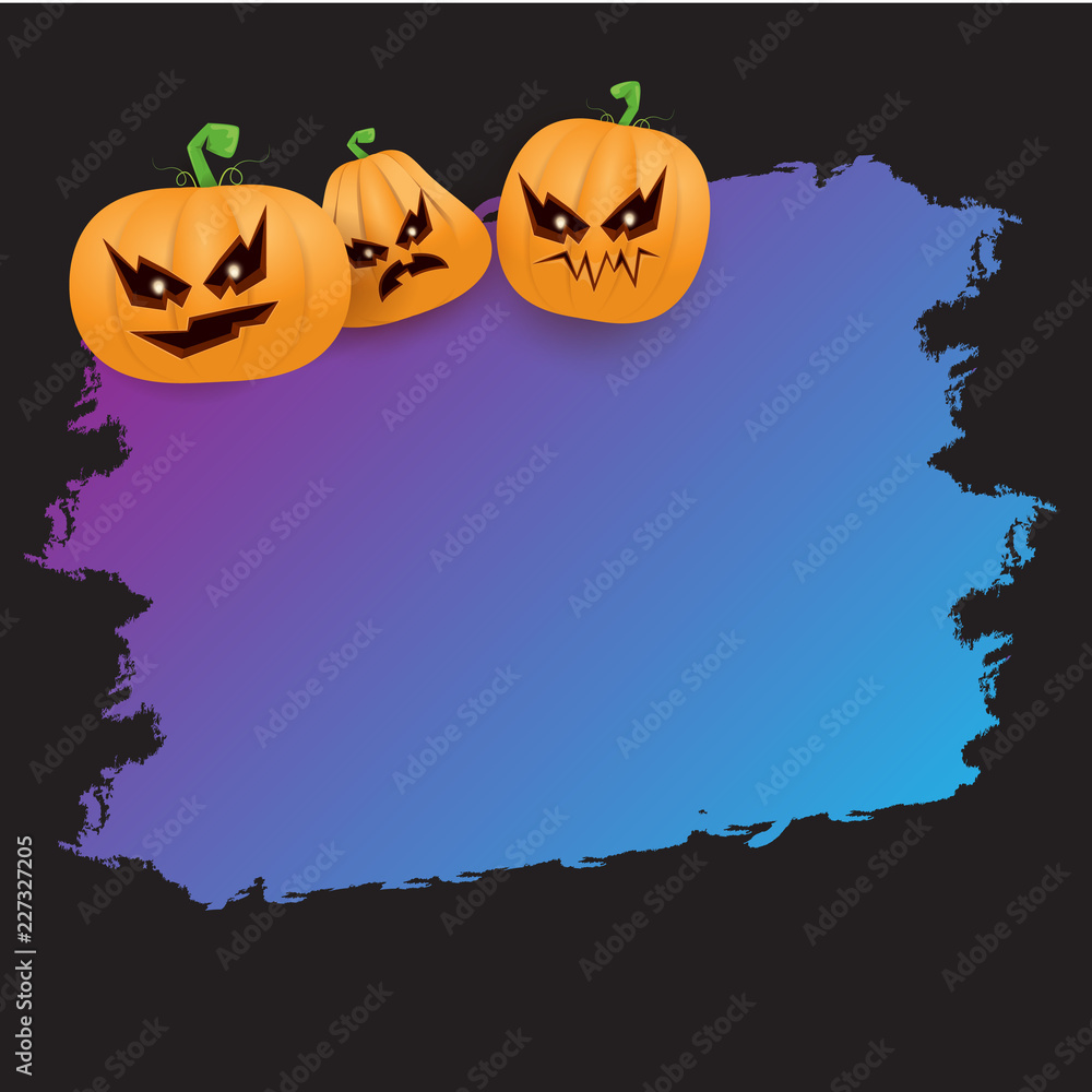 Halloween web violet grunge Banner or poster with Halloween scary pumpkins isolated on black background . Funky kids Halloween ultra violet banner with space for greeting text or sale Halloween web violet grunge Banner or poster with Halloween scary pumpkins isolated on black background . Funky kids Halloween ultra violet banner with space for greeting text or sale