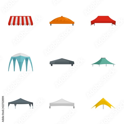 Pavilion tent icon set. Flat set of 9 pavilion tent vector icons for web design