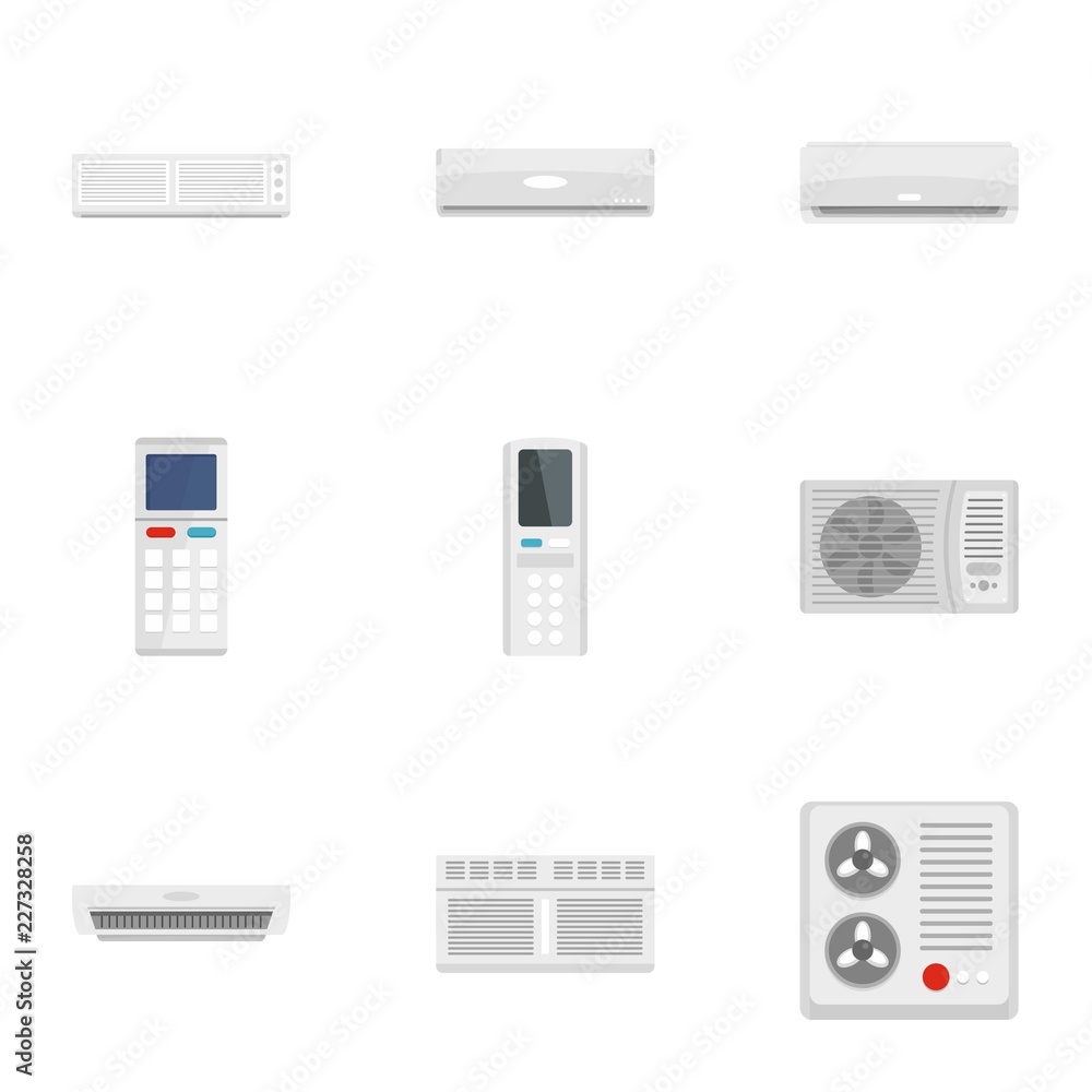 Air conditioner icon set. Flat set of 9 air conditioner vector icons for web design