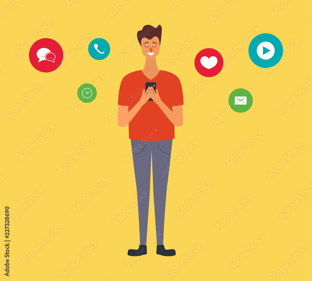 young man chatting on mobile phone infographic background. colorful people character vector illustration flat design. young man chatting on mobile phone infographic background. colorful people character vector illustration flat design.
