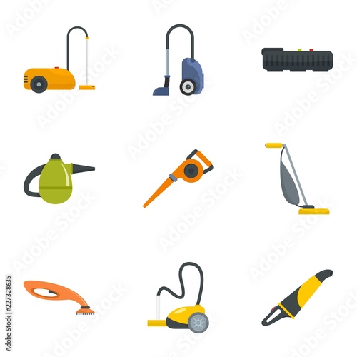 Modern vacuum cleaner icon set. Flat set of 9 modern vacuum cleaner vector icons for web design