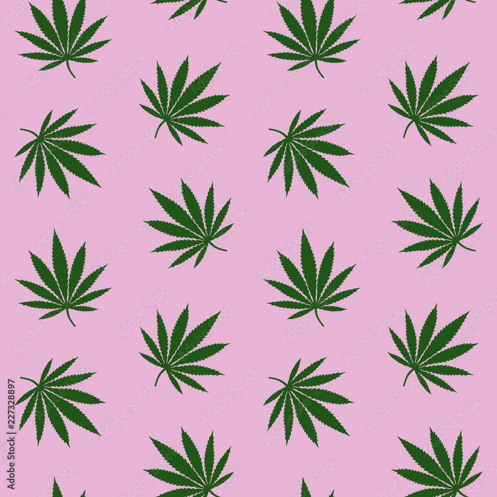 green leaves cannabis marijuana drug herb on a pink background pattern seamless vector