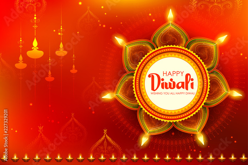 Burning diya on happy Diwali Holiday background for light festival of India