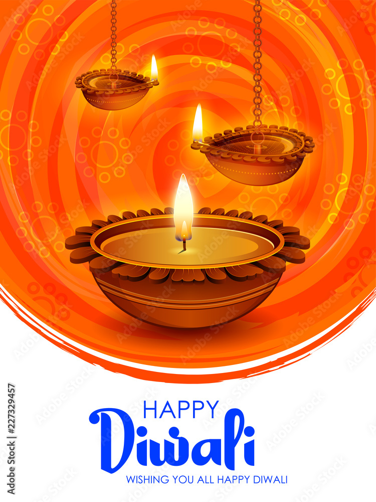 Burning diya on happy Diwali Holiday background for light festival of India Burning diya on happy Diwali Holiday background for light festival of India