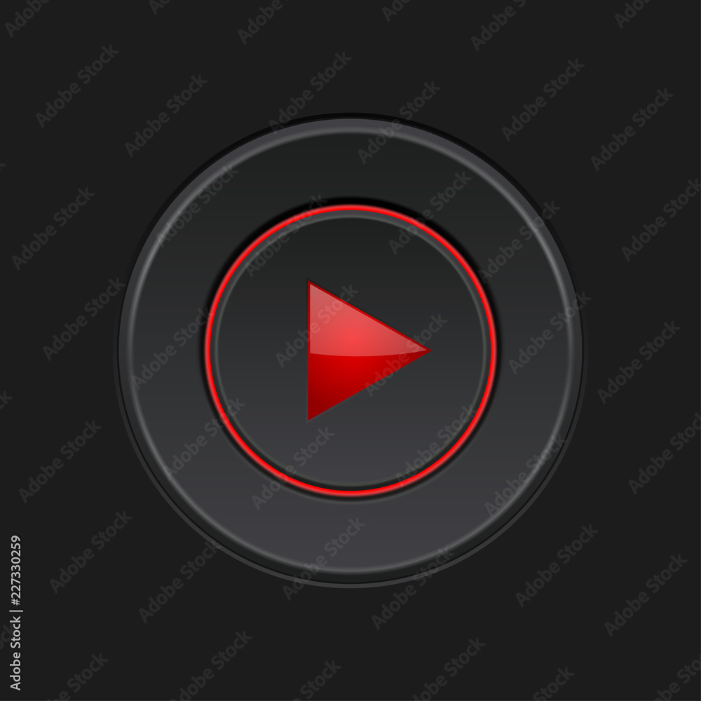 Black round PLAY button with red elements Black round PLAY button with red elements