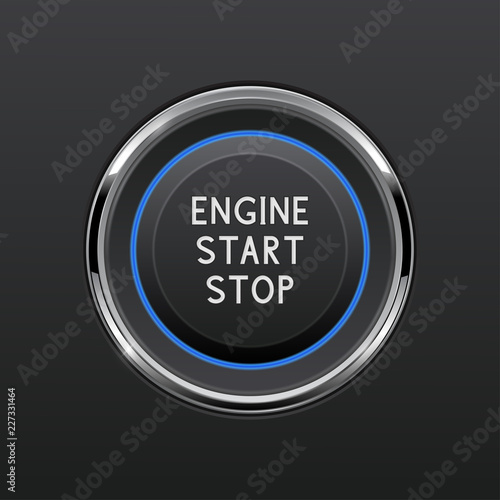 Engine start stop button. Car dashboard element