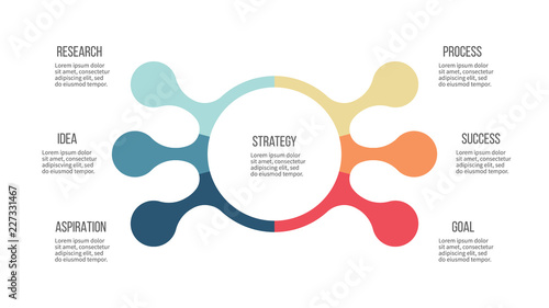 Business infographic. Organization chart with 6 options. Vector template.