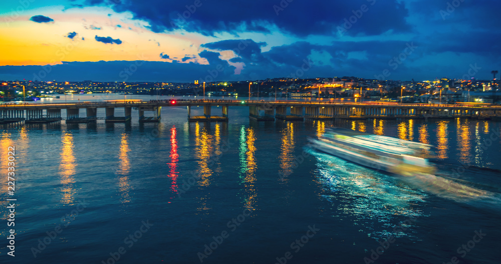 Night in Golden Horn of Istanbul of Turkey