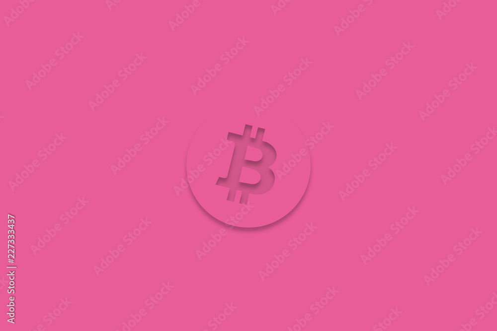 Bitcoin cryptocurrency logo with a shadow on a beautiful color minimalistic background