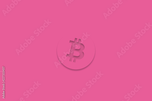 Bitcoin cryptocurrency logo with a shadow on a beautiful color minimalistic background