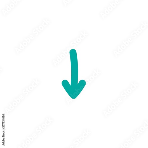 blue rounded hand drawn cartoon arrow down. flat icon. Download sign.