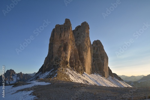 The Tre Cime di Lavaredo (Italian for "three peaks of Lavaredo" )