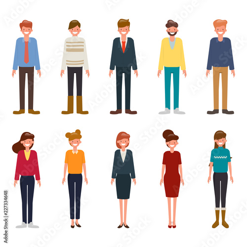 Set of diverse business people character isolated on white background. Different nationalities and clothes styles.