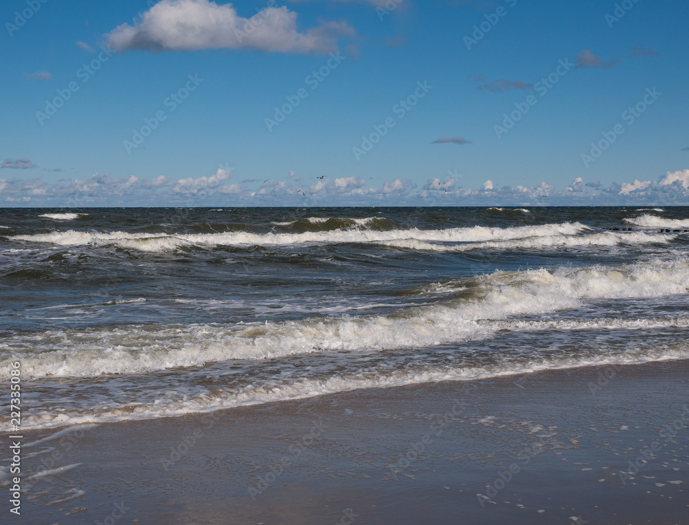 The surf of Baltic Sea in Poland
