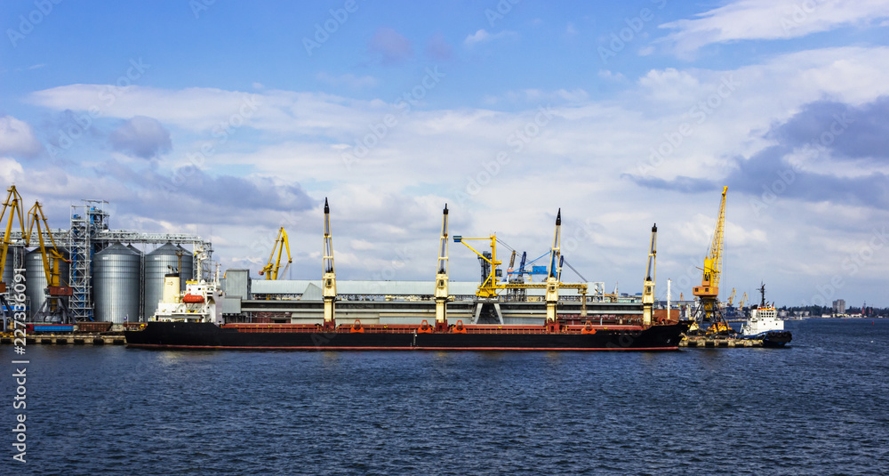 Bulk carrier near the grain terminal in the seaport