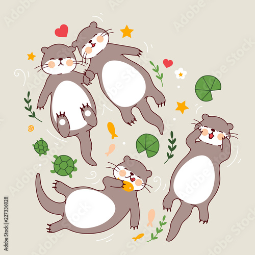 Significant otters isolated on grey