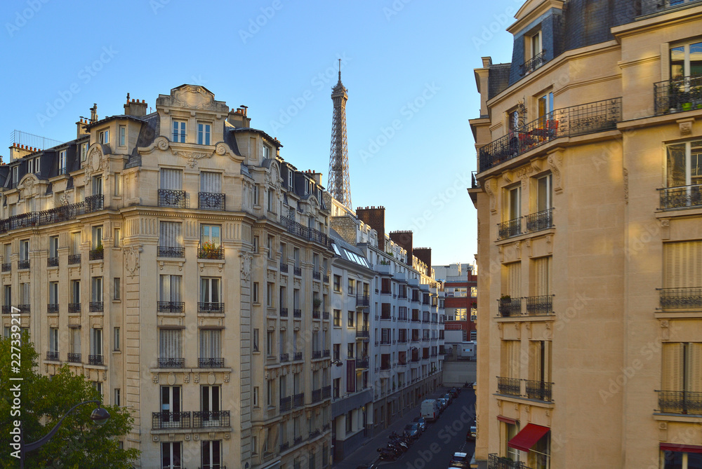 Paris cityscape with Eiffel Tower.