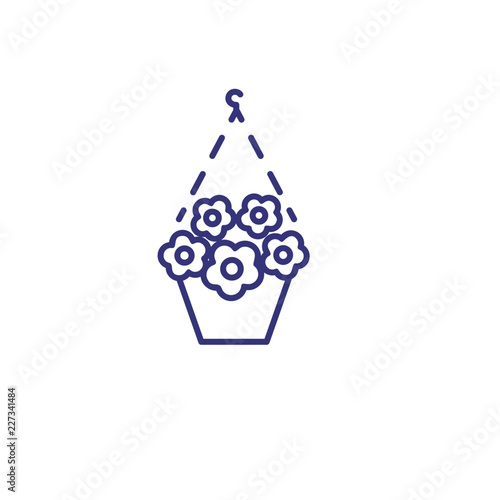 Hanging pot with flowers line icon. Decoration, flowerpot, petunia. Garden concept. Vector illustration can be used for topics like decor, interior, balcony