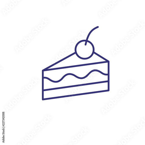 Slice of cake line icon. Cherry, cheesecake, portion. Sweet food concept. Vector illustration can be used for topics like coffee shop, cafe, dessert