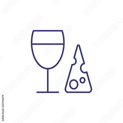 Wine and cheese line icon. Appetizer, restaurant, dinner. Delicatessen concept. Vector illustration can be used for topics like food, celebration, winery