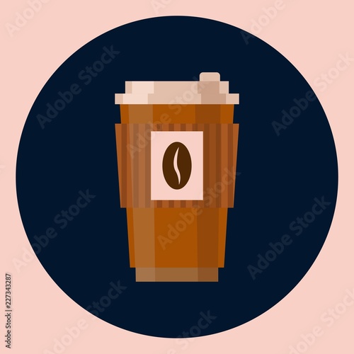 Coffee cup vector illustration isolated on blue background. Plastic coffee cup with hot coffee in flat style