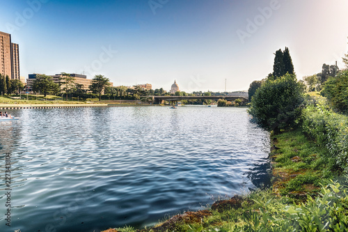 Scenic view over the lake of EUR in Rome, Italy