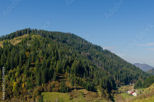 Carpathian mountains in sunny day in the autumn season