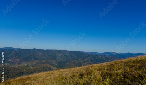 Carpathian mountains in sunny day in the autumn season