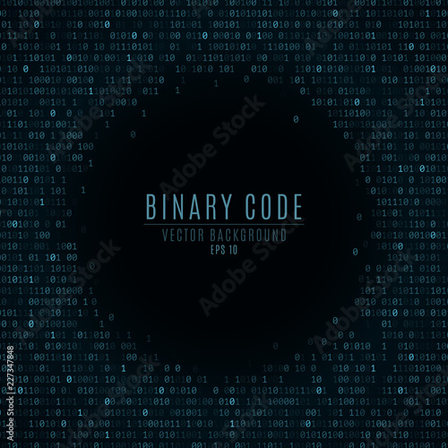 Binary code. Abstract background. Falling blue glowing numbers. Global network. High technologies, programming, sci-fi. Hacking system. Vector illustration